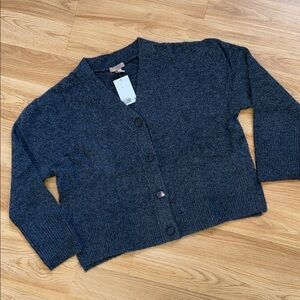 NWT H&M Gray Cardigan Sweater Size Small Wool Blend Poetcore Front Button V Neck